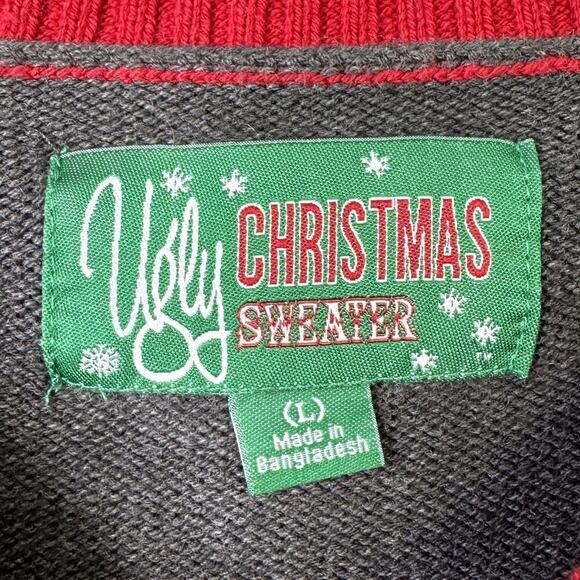 Ugly Christmas Sweater ELf Yourself Unisex Crewneck Sweater Gray Red Green Sz L - Picture 3 of 9